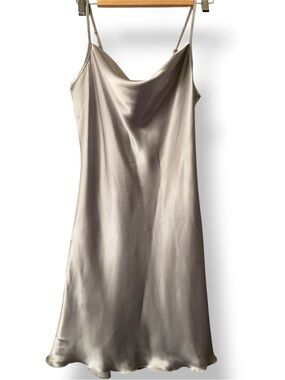 Bebe Satin Silver/champagne Cowl neck Mini Slip Dress 90’S Y2K adjustable straps